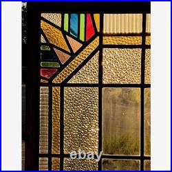 Stained Glass Window Reclaimed Salvaged Art Deco Design Vintage MCM 27x39