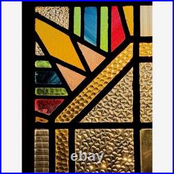 Stained Glass Window Reclaimed Salvaged Art Deco Design Vintage MCM 27x39