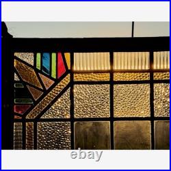 Stained Glass Window Reclaimed Salvaged Art Deco Design Vintage MCM 27x39