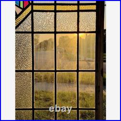 Stained Glass Window Reclaimed Salvaged Art Deco Design Vintage MCM 27x39