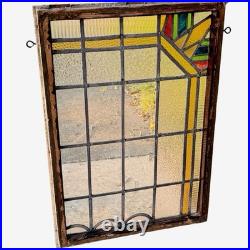 Stained Glass Window Reclaimed Salvaged Art Deco Design Vintage MCM 27x39