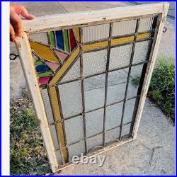 Stained Glass Window Reclaimed Salvaged Art Deco Design Vintage MCM 27x39