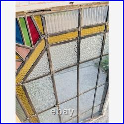 Stained Glass Window Reclaimed Salvaged Art Deco Design Vintage MCM 27x39
