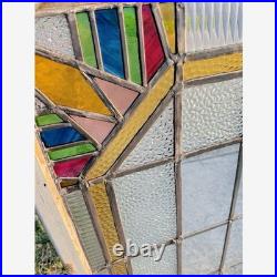 Stained Glass Window Reclaimed Salvaged Art Deco Design Vintage MCM 27x39