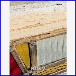 Stained Glass Window Reclaimed Salvaged Art Deco Design Vintage MCM 27x39
