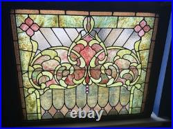 Stained Glass Window Reclaimed Salvaged Victorian Design Possible Antique 34x40