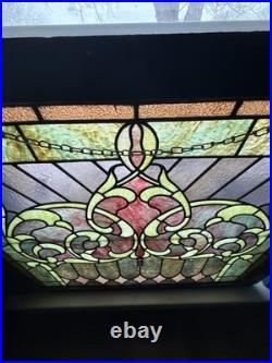Stained Glass Window Reclaimed Salvaged Victorian Design Possible Antique 34x40