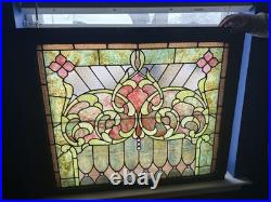 Stained Glass Window Reclaimed Salvaged Victorian Design Possible Antique 34x40
