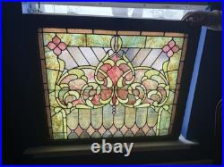 Stained Glass Window Reclaimed Salvaged Victorian Design Possible Antique 34x40