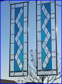 Stained Glass window pair -matching set each -32.5 x 8.5 beveled