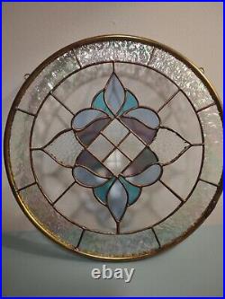 Stained Leaded Glass Around 10 1/2 Handmade Window Panel Textured Copper Brass