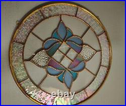 Stained Leaded Glass Around 10 1/2 Handmade Window Panel Textured Copper Brass