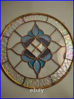 Stained Leaded Glass Around 10 1/2 Handmade Window Panel Textured Copper Brass