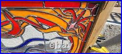 Stained Leaded Glass Window Solid Oak Frame Carousel Horse 41x41 1981