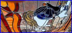 Stained Leaded Glass Window Solid Oak Frame Carousel Horse 41x41 1981