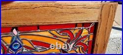 Stained Leaded Glass Window Solid Oak Frame Carousel Horse 41x41 1981
