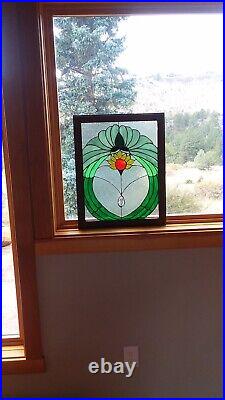 Stained glass Window Panel 20.5 X16.5 Beautiful blues and greens