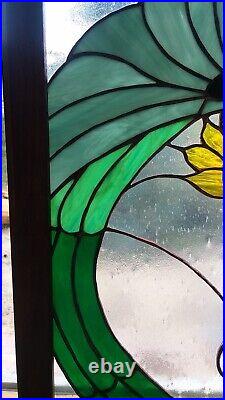 Stained glass Window Panel 20.5 X16.5 Beautiful blues and greens