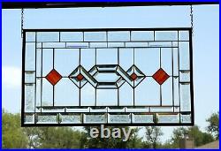 Stained glass/ beveled/clear/ red/hanging windowithpanel/, large 28 5/8x 26 5/8