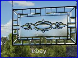 Stained glass, clear transom, rectangular 24.1/2 x 14 1/8 window hanging, panel Stained glass, clear transom, rectangular 24.1/2 x 14 1/8 window hanging, panel