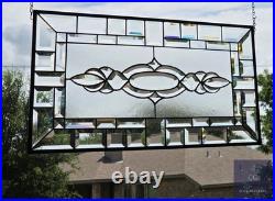 Stained glass, clear transom, rectangular 24.1/2 x 14 1/8 window hanging, panel Stained glass, clear transom, rectangular 24.1/2 x 14 1/8 window hanging, panel