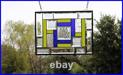 Stained glass, lotus flower, window panel hanging, beveled, 16 3/8x12 3/8 41x31cm