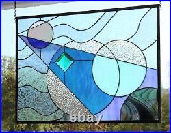 Stained glass modern window hanging 25.75x18.75 (65x47)dichroic, iridized panel