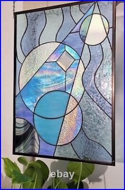 Stained glass modern window hanging 25.75x18.75 (65x47)dichroic, iridized panel