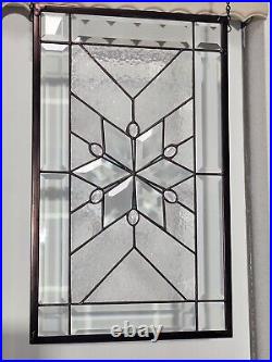 Stained glass star panel with dichroic and gems20 5/8'x12 5/8-52x32cm