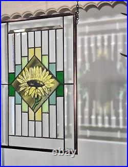 Stained glass sunflower with bevels window panel hanging 16 3/8x11 3/8 (42x29cm)