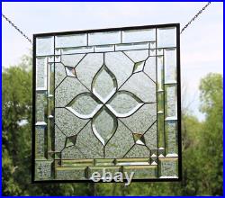 Stained glass window hanging, panel Square 21.75 3SQFT Handmade MADE TO ORDER