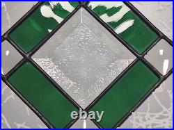 Stained glass, window panel, emerald jewels, fused accents, gems, 17.75x11.5