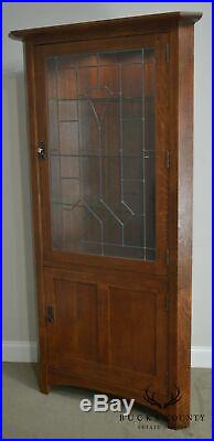 Stickley Mission Oak Collection Leaded Glass Corner Cabinet A