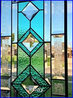 Tango in Teal, Beveled Jeweled Stained Glass Panel, Window Hanging HMD-US-? 30 ½