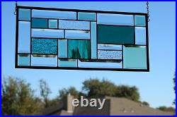 Teal/Green -Stained Glass Window Panel-Beveled 20 3/8x9 3/8