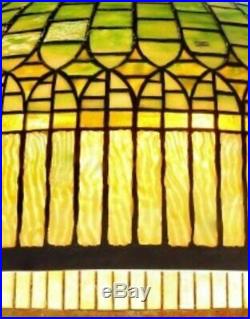 Tiffany Studios A'Curtain Border' leaded glass and bronze chandelier