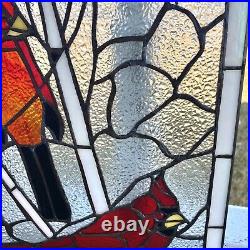 Tiffany Style Stained Glass Hanging Window Panel Bird Cardinal 18x12- Handmade