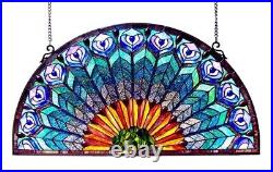 Tiffany Style Stained Glass Hanging Window Panel Peacock Feather Design