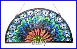 Tiffany Style Stained Glass Hanging Window Panel Peacock Feather Design