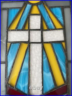 Tiffany Style Stained Glass Window Panel Spot Welded Frame 24X 12 Inches