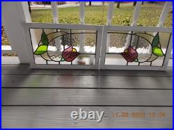 Tulip Pattern Set 2 Leaded Stained-Glass Windows Reframed 23 X 14 3/8 0 S&H