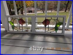 Tulip Pattern Set 2 Leaded Stained-Glass Windows Reframed 23 X 14 3/8 0 S&H