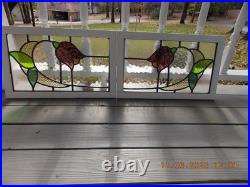 Tulip Pattern Set 2 Leaded Stained-Glass Windows Reframed 23 X 14 3/8 0 S&H