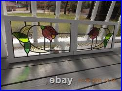 Tulip Pattern Set 2 Leaded Stained-Glass Windows Reframed 23 X 14 3/8 0 S&H