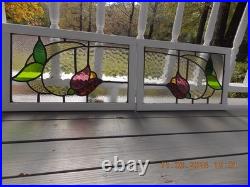 Tulip Pattern Set 2 Leaded Stained-Glass Windows Reframed 23 X 14 3/8 0 S&H