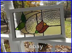 Tulip Pattern Set 2 Leaded Stained-Glass Windows Reframed 23 X 14 3/8 0 S&H