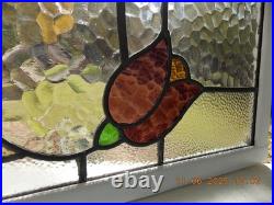 Tulip Pattern Set 2 Leaded Stained-Glass Windows Reframed 23 X 14 3/8 0 S&H