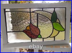 Tulip Pattern Set 2 Leaded Stained-Glass Windows Reframed 23 X 14 3/8 0 S&H