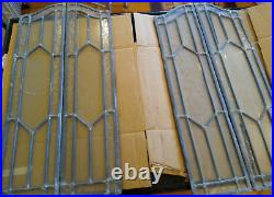Two Pairs Real Antique Leaded Glass Arched Top Windows 28 x 6.75 Each Panel