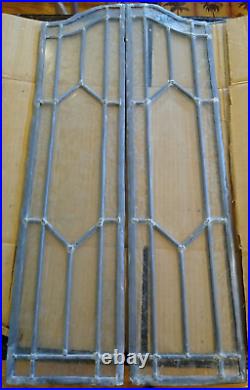 Two Pairs Real Antique Leaded Glass Arched Top Windows 28 x 6.75 Each Panel
